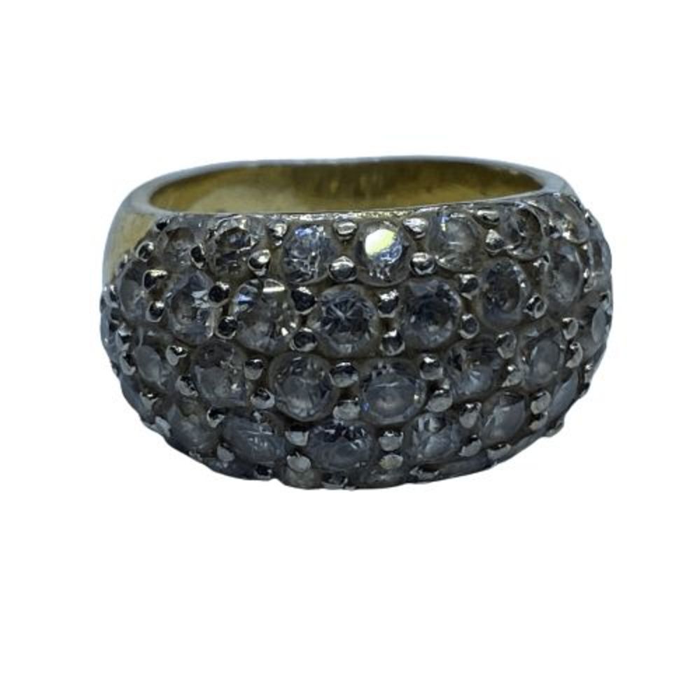 Stunning, Size 7, Chunky Rhinestone Paved Gold Over Sterling Silver Ring